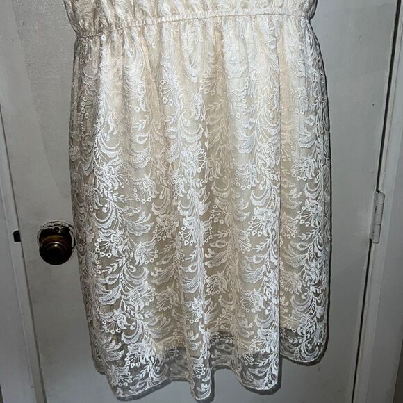 MOLLY BRACKEN Off White Lace Knee Length Dress-L NWT - Picture 3 of 9